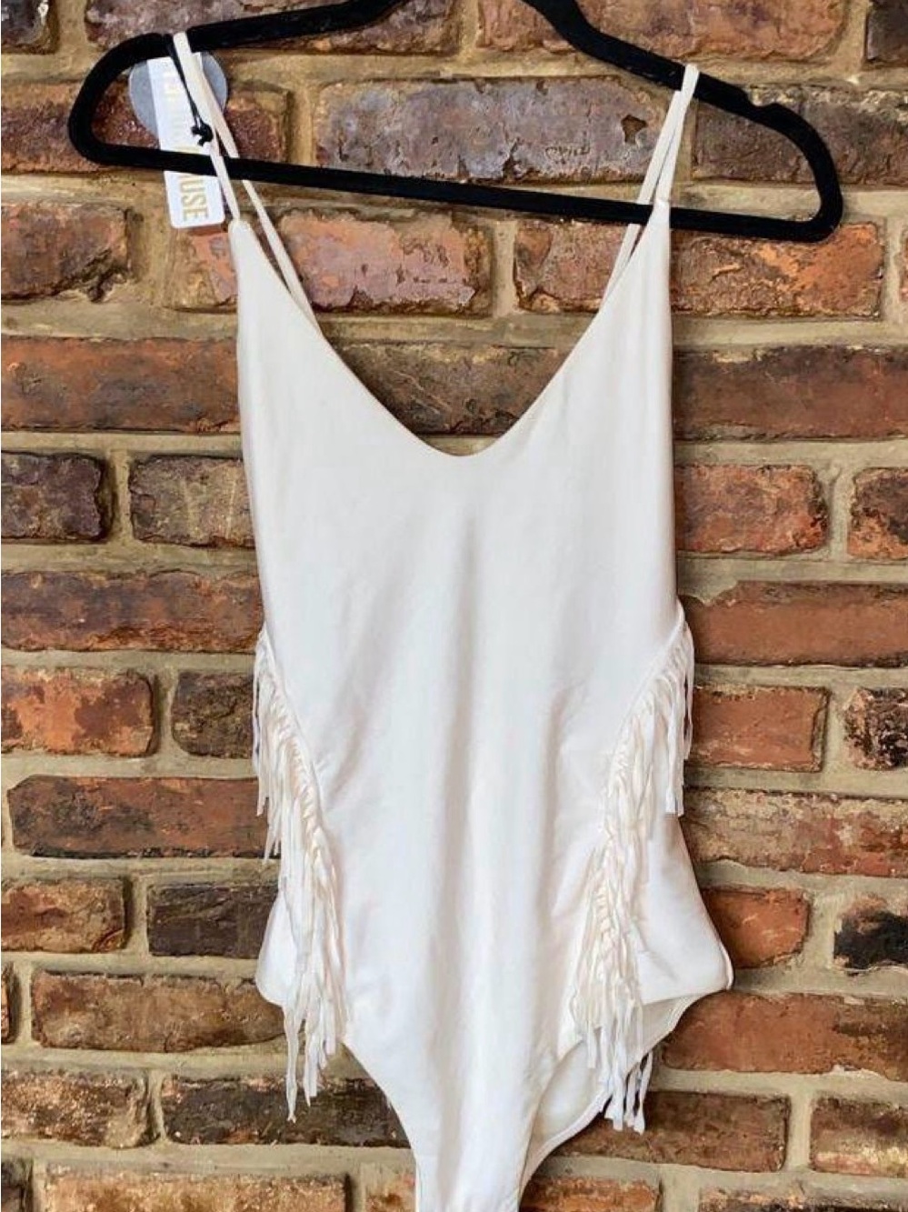 Amuse Society White Fringe Tank Bodysuit